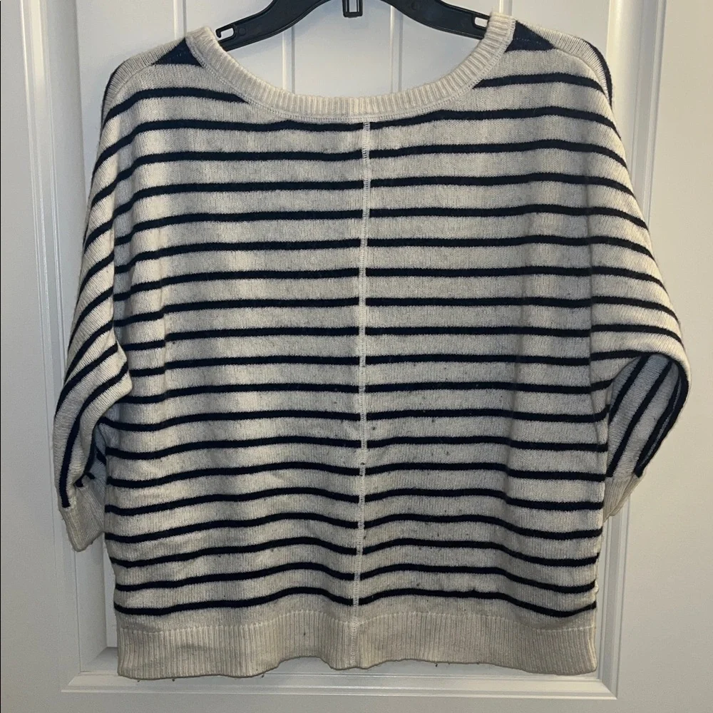 LOFT Cream and Navy Striped Crew Neck Sweater - Picture 8 of 8